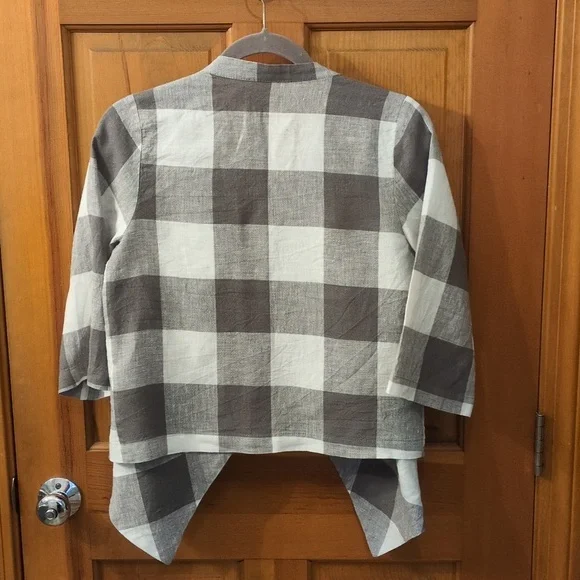 Pristine Chalet Open FrontPlaid Linen Jacket/Cardigan White & Gray Size Medium - Picture 3 of 5